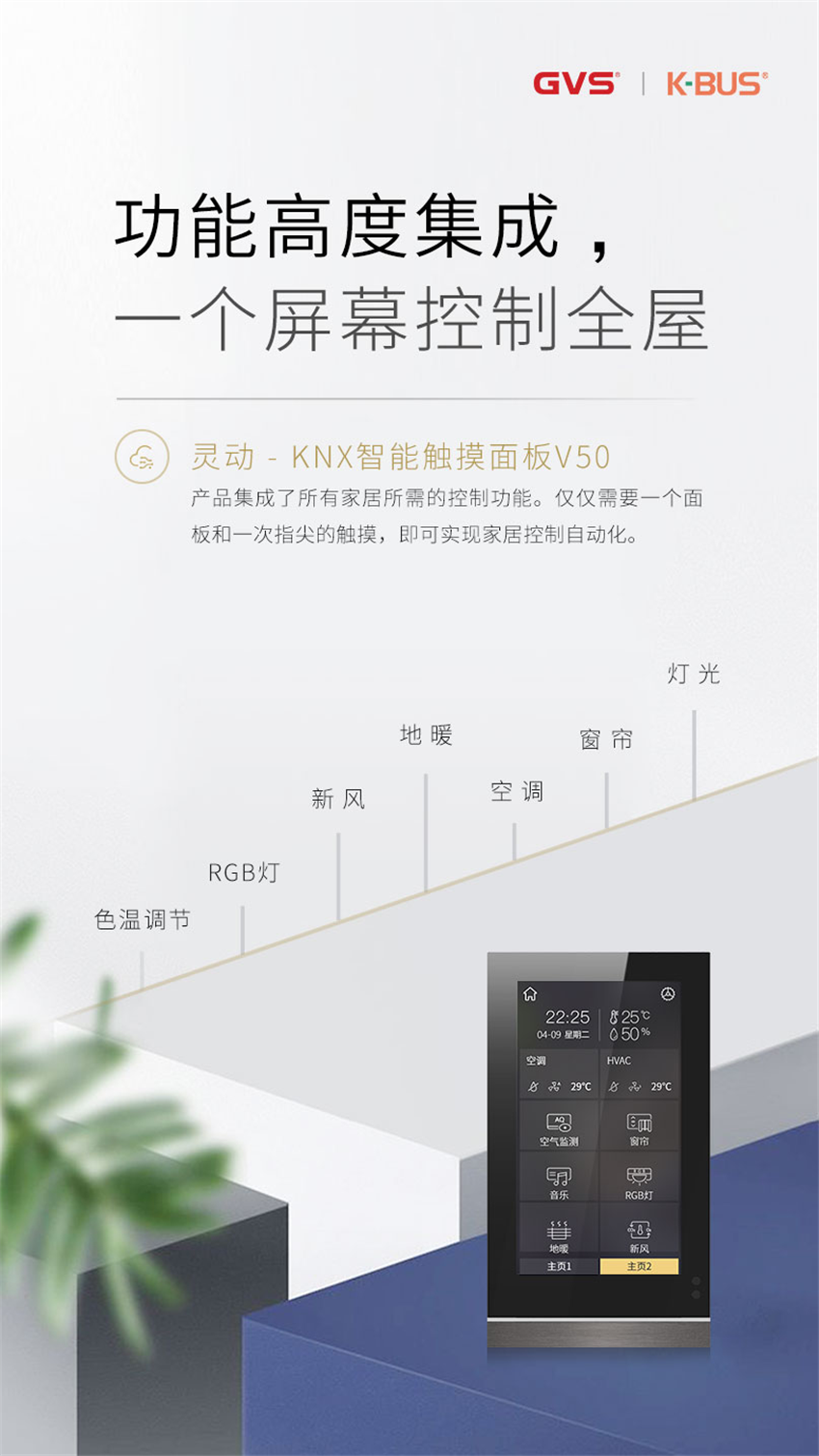 GVS靈動系列KNX智能觸摸面板V50